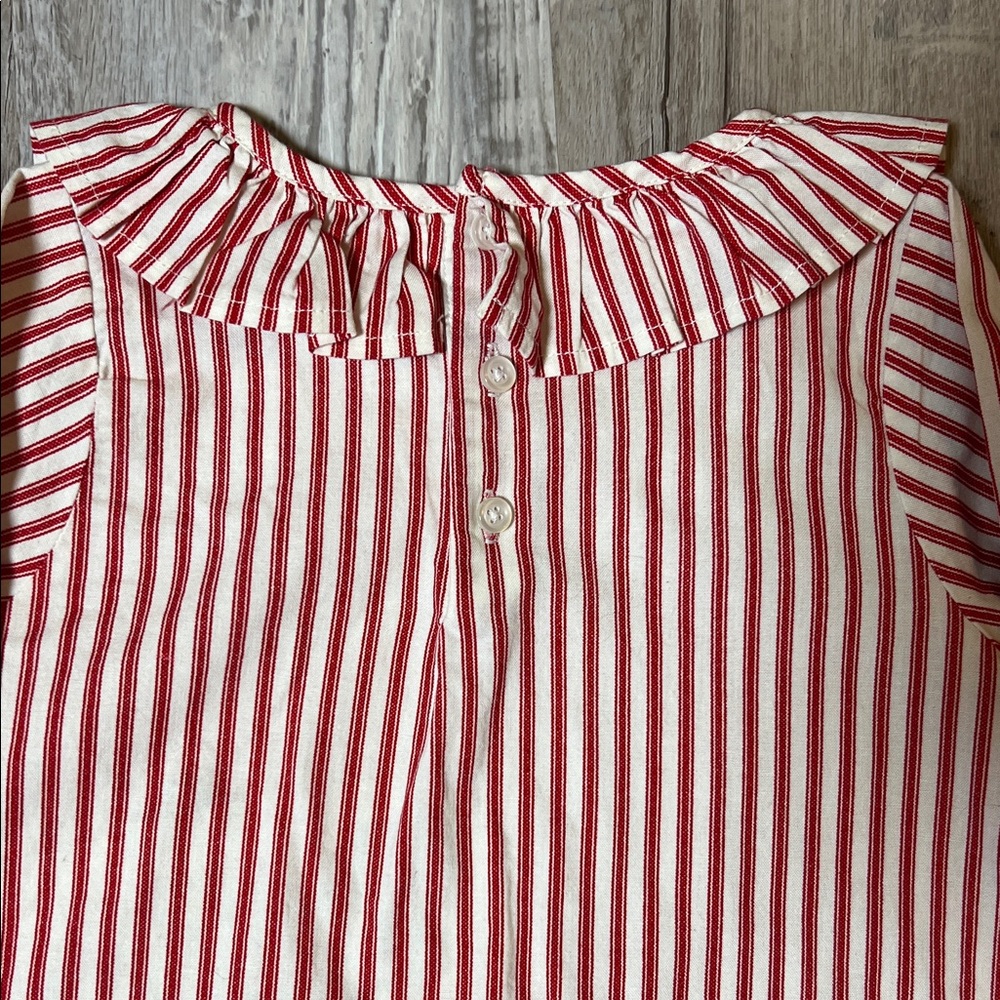 5T Girls Red Stripe Reindeer Holiday Dress with Ruffle Sleeves - ADORABLE - Picture 5 of 6